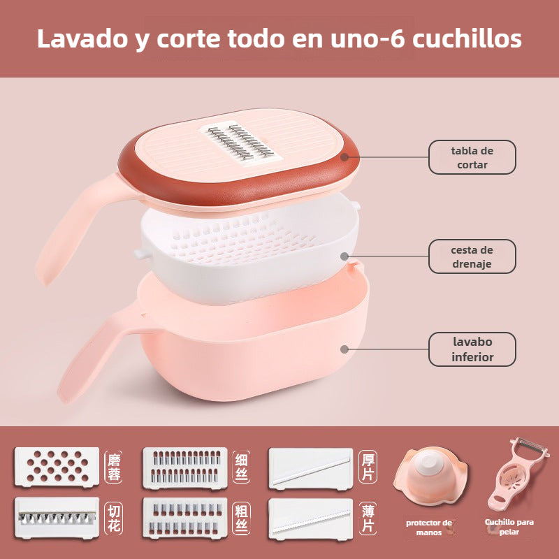 Cortador de verduras multifuncional 7 en 1 con colador y contenedor