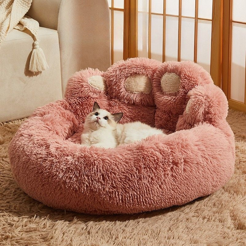 Cama para Gatos con Forma de Patita: cama para Otoño e Invierno, Semi-Cerrada, Lavable.