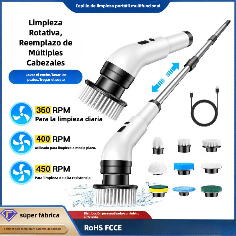 Cepillo De Limpieza Eléctrico Multifuncional Con Mango Extensible Y Batería Recargable