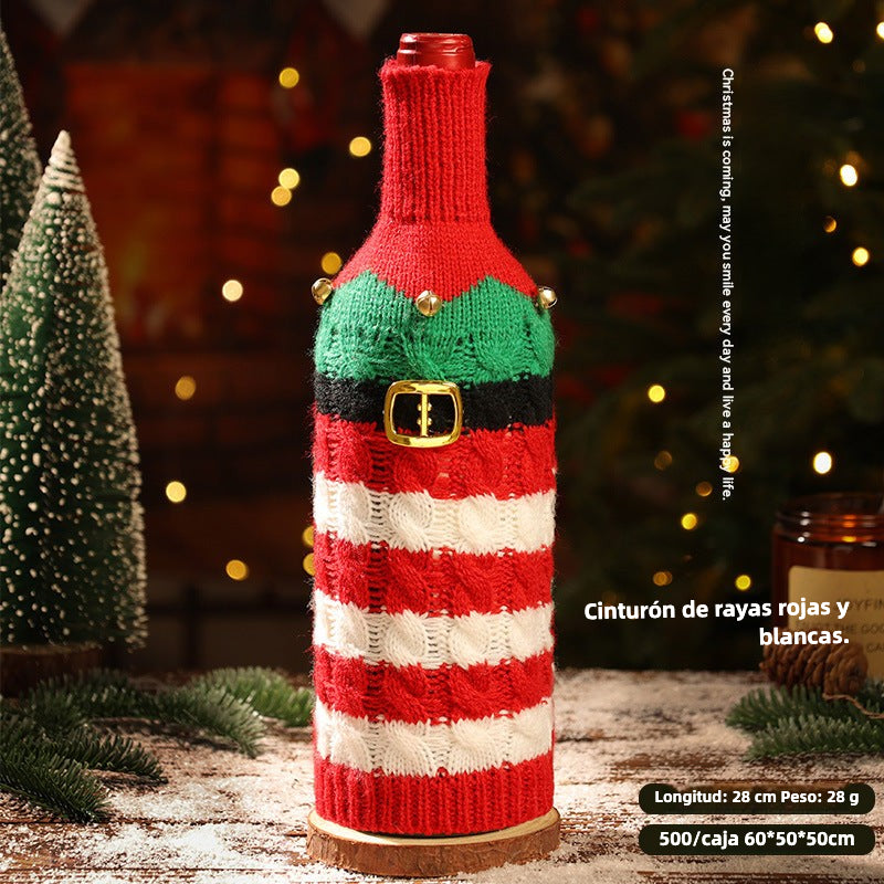 Funda Navideña para Botellas de Vino: Tejida en Lana con Diseños de Papá Noel, Reno y Más