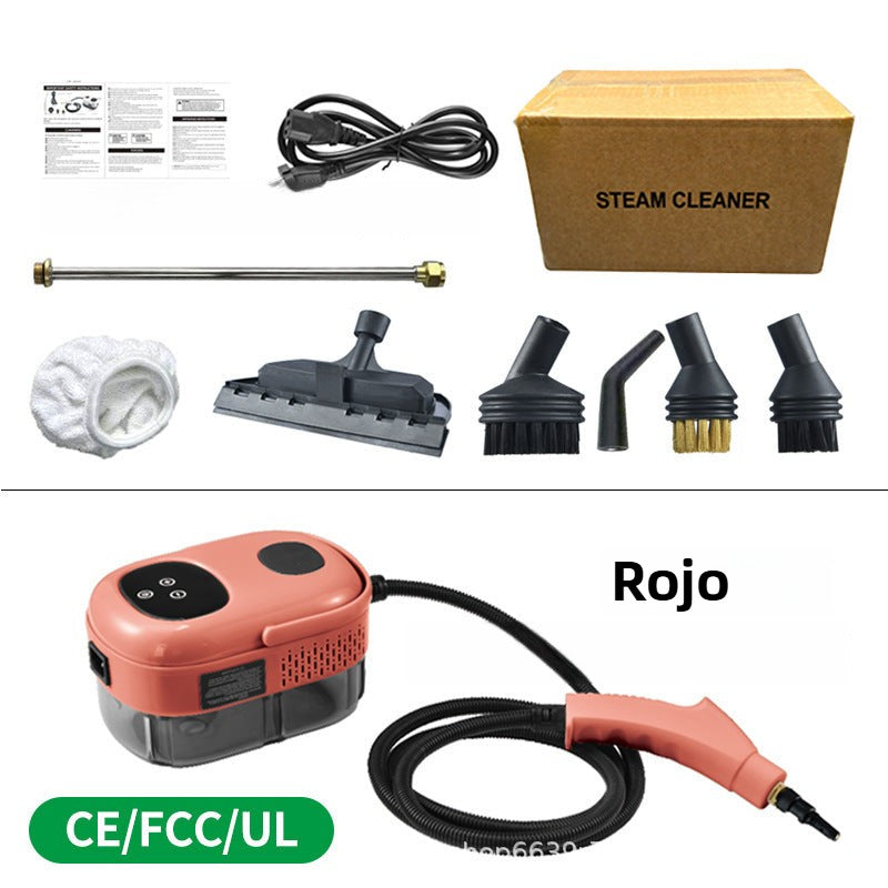 Limpiadora a vapor roja con accesorios para limpieza profunda, elimina bacterias y ácaros con vapor caliente y presión alta.