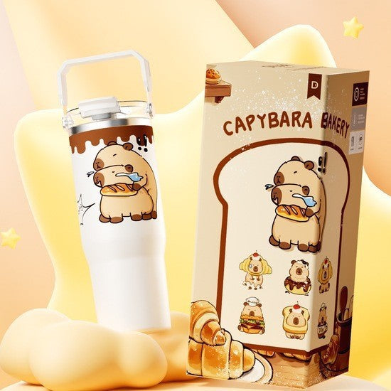 Capybara 316L Straw Thermos Cup: New High-Value Design for Children and Students, Portable Flip-Top Dual-Use Water Cup
