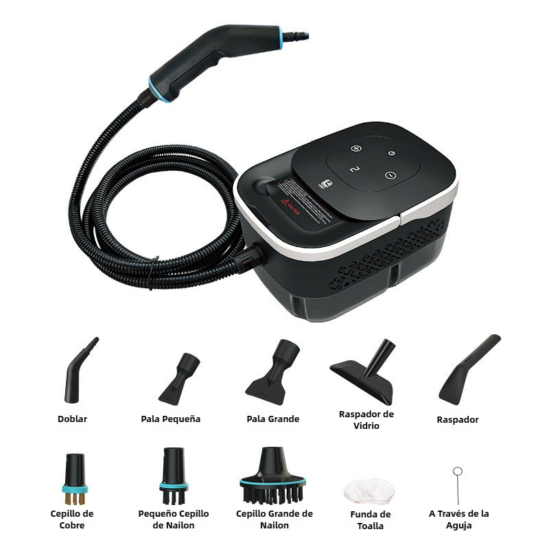 Máquina de limpieza a vapor| Alta temperatura y depósito de 1250 ml, incluye cepillos y boquillas para limpieza eficiente y versátil.