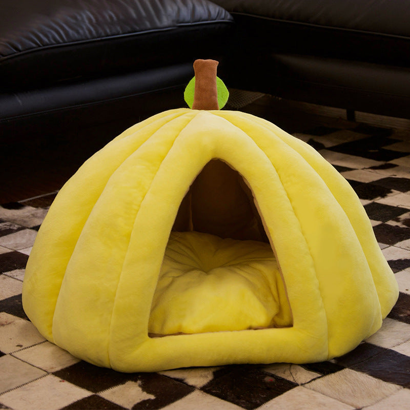 Cama suave con diseño de calabaza para gato o perro