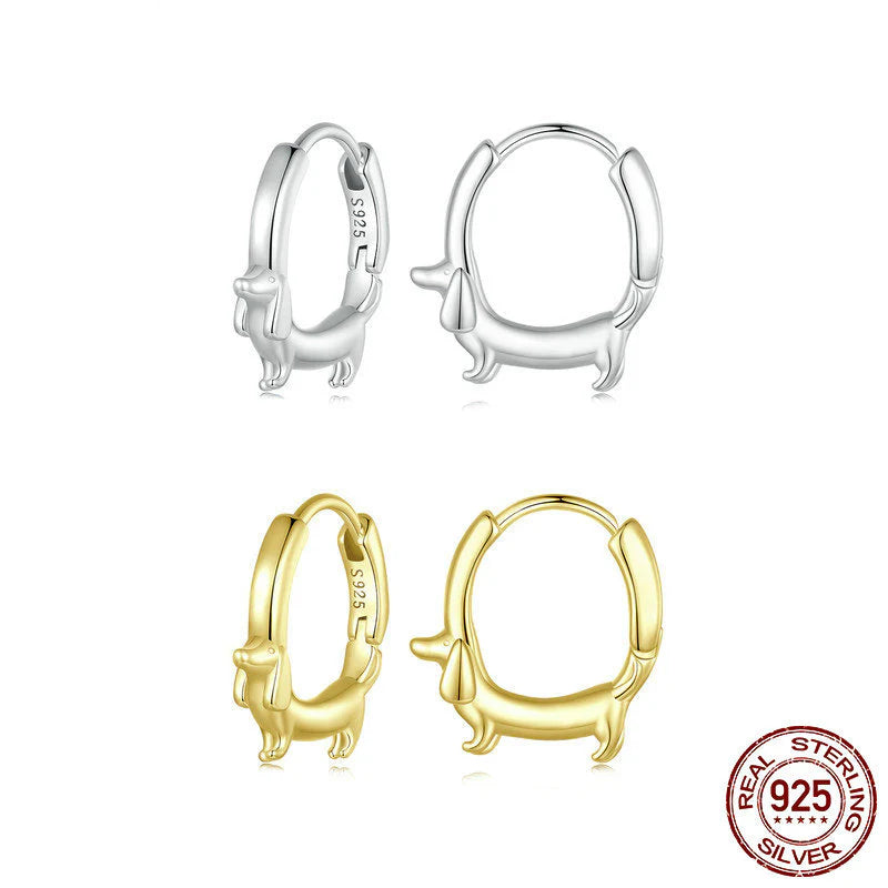 Pendientes Perro Salchicha Plata 925: Aretes Dachshund Minimalistas, Joyería de Plata Esterlina Diseño Animal Moderno