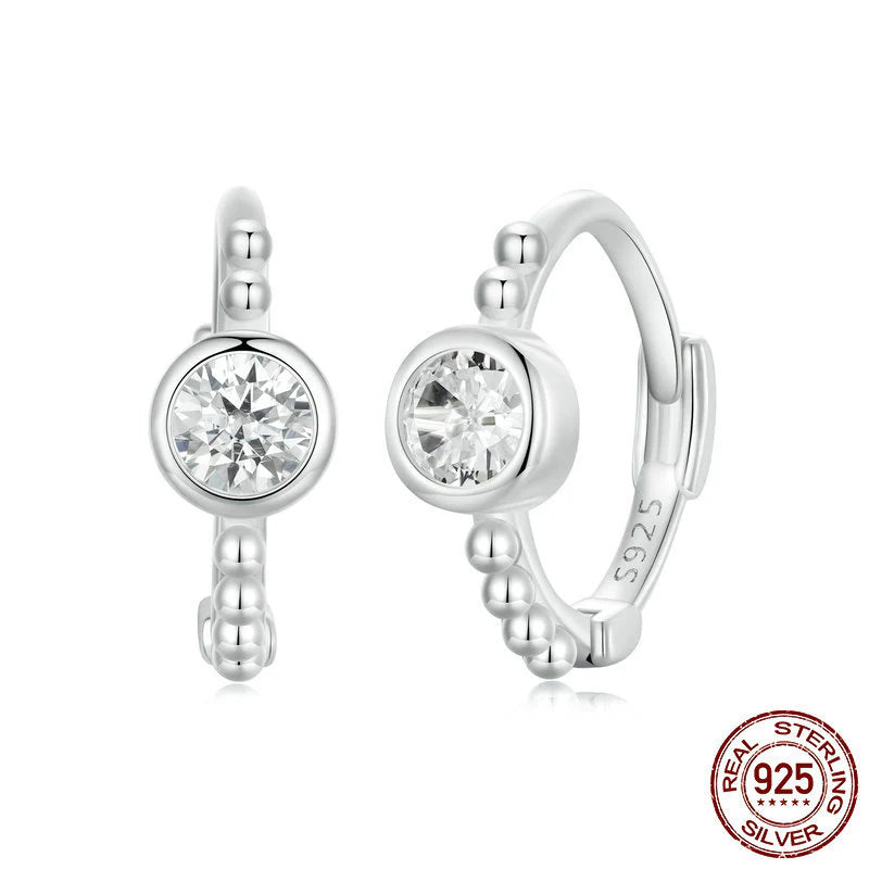 Aretes aro de plata con circonita y esferas – estilo contemporáneo