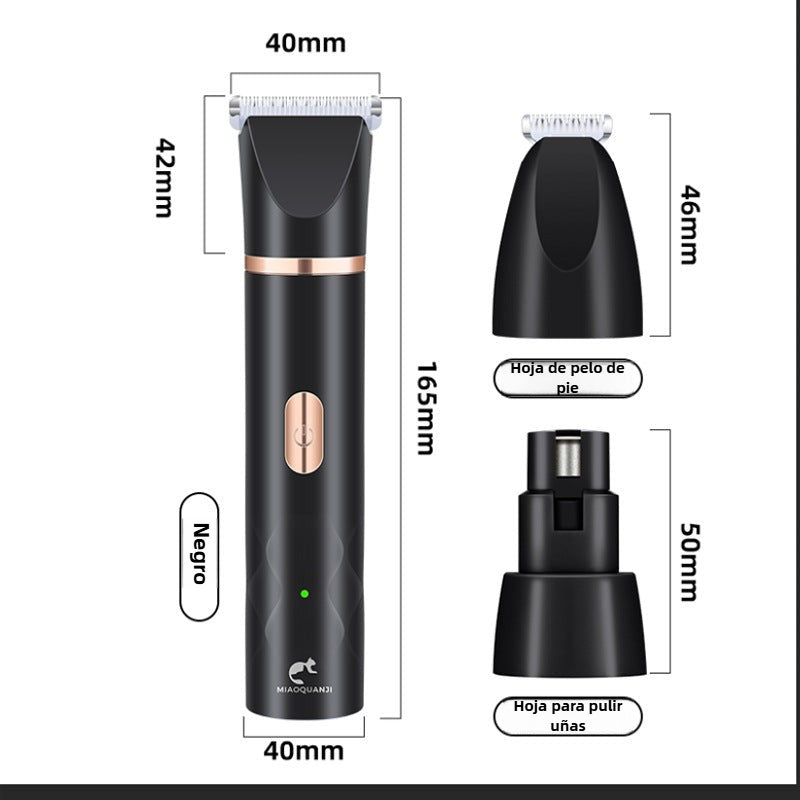 Cortapelos Multifunción 3 en 1 para Mascotas: Esquiladora Eléctrica, Lima de Uñas y Recortador de Pelo, Kit Profesional