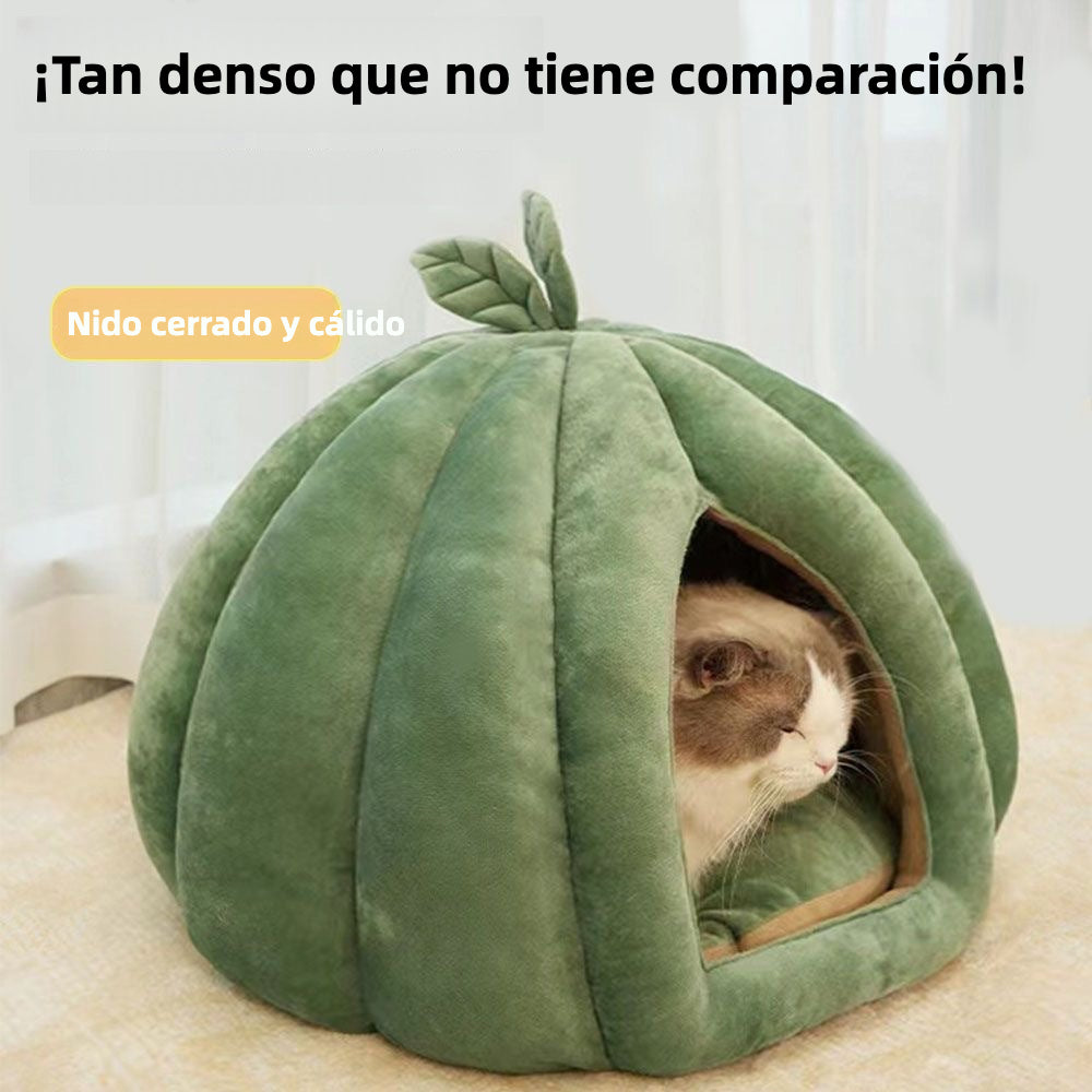 Cama para Gatos y Perros con Forma de Calabaza | Acolchada y Lavable