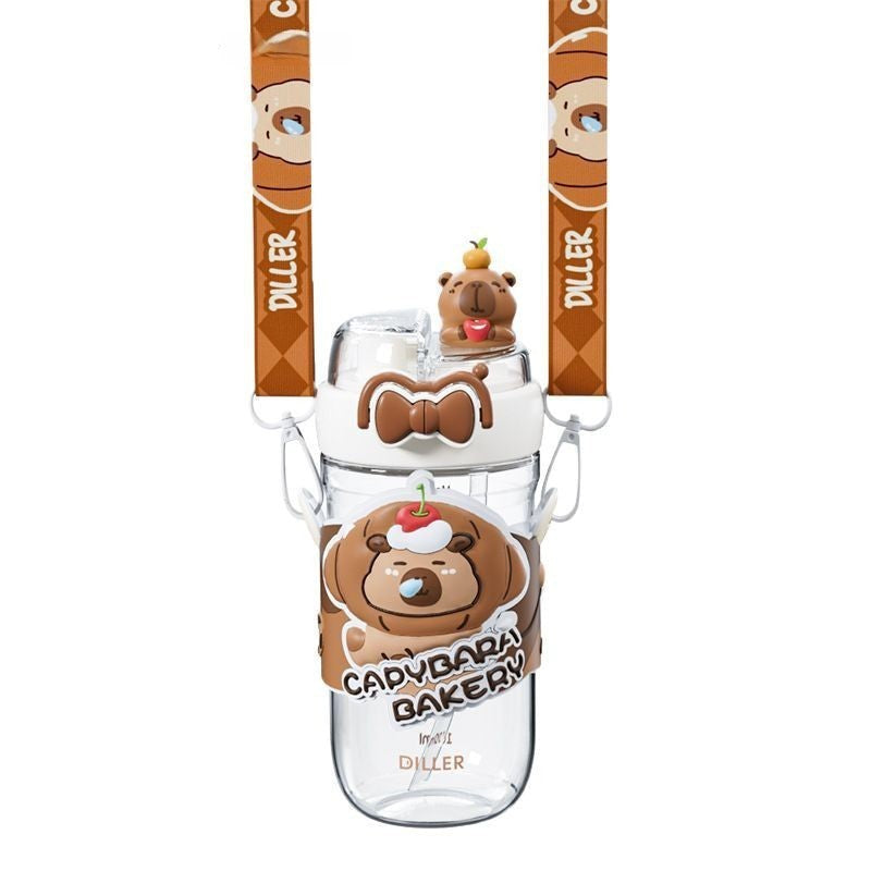 Capybara 316L Straw Thermos Cup: New High-Value Design for Children and Students, Portable Flip-Top Dual-Use Water Cup