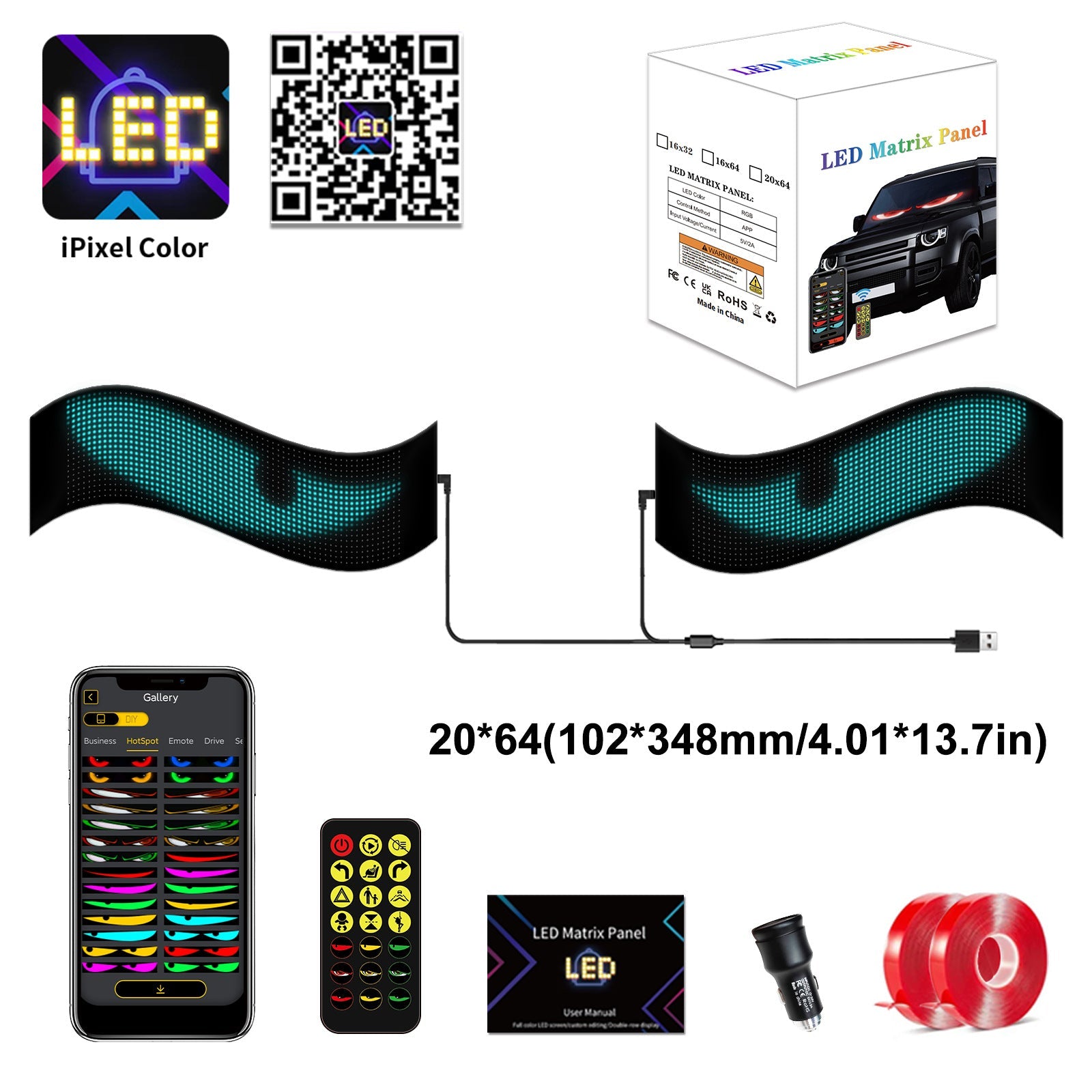 Flexible Bluetooth LED Car Display: Waterproof IP65 Full-Color Smart Vehicle Screen