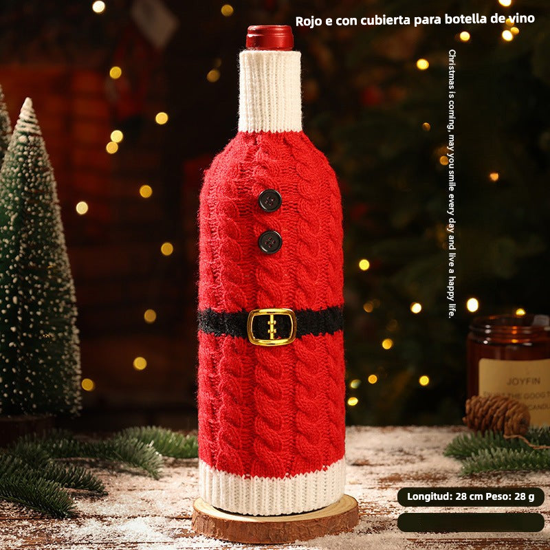 Funda Navideña para Botellas de Vino: Tejida en Lana con Diseños de Papá Noel, Reno y Más