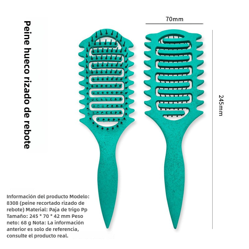 Cepillo de Masaje con Diseño Hueco: Peine para Cabello Rizado y Peinados, Uso en Seco y Húmedo, Ideal para Estilismo