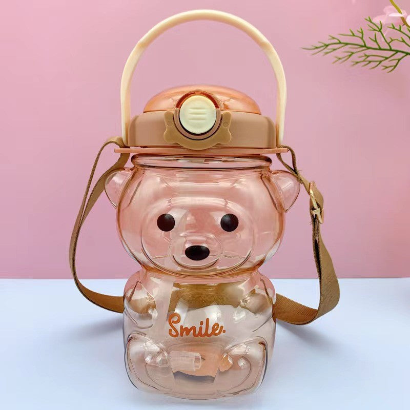 botella para bebidas con diseño de oso y pajilla retráctil, Bearista Starbucks