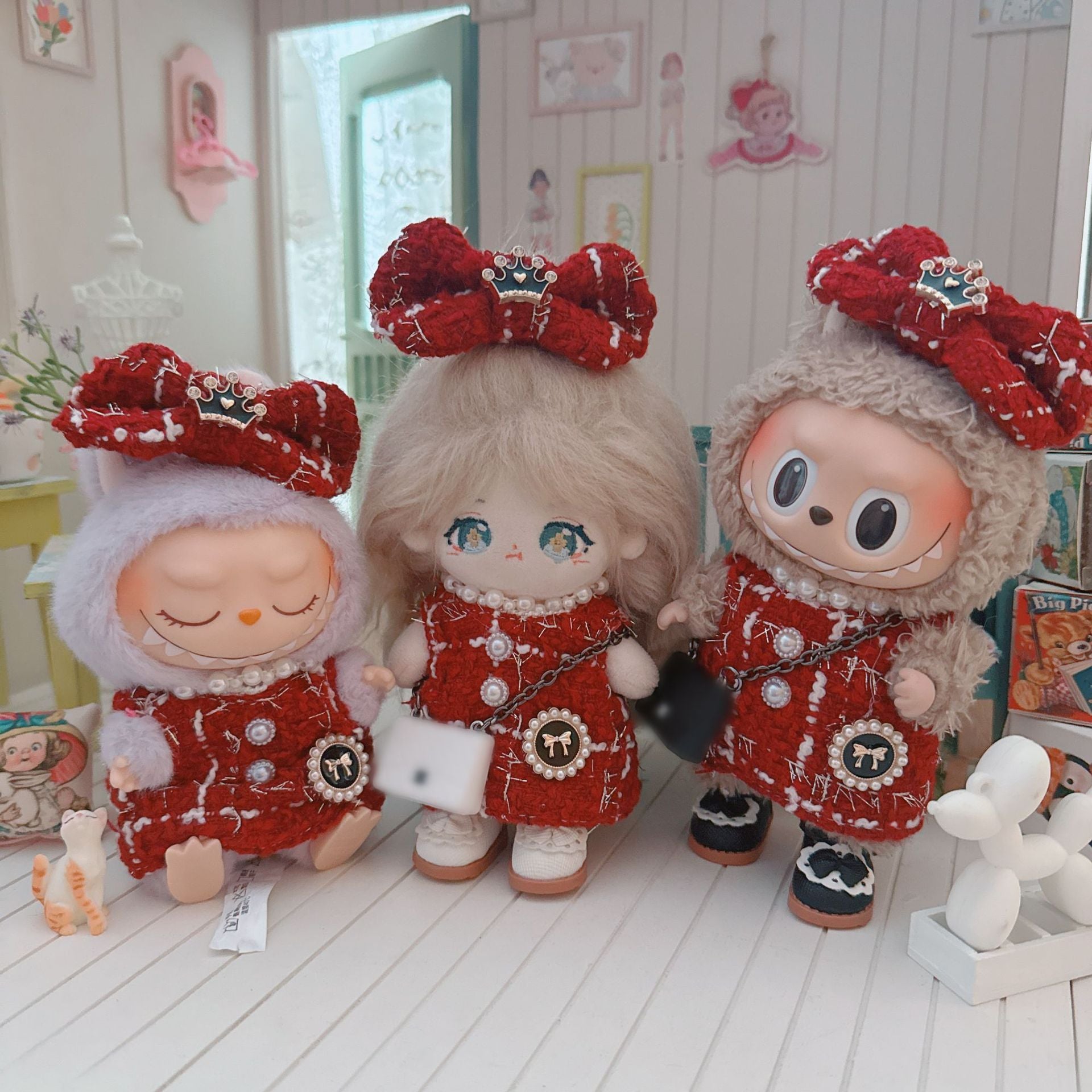 Conjunto de ropa y accesorios estilo Chanel para muñecas Labubu de 17 cm (muñeca no incluida)