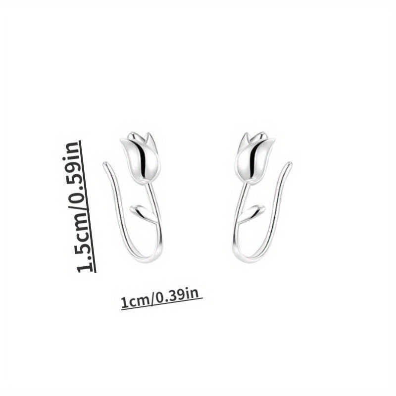 Pendientes Tipo Botón con Flores de Tulipán – Cierre de Gancho para Mujer