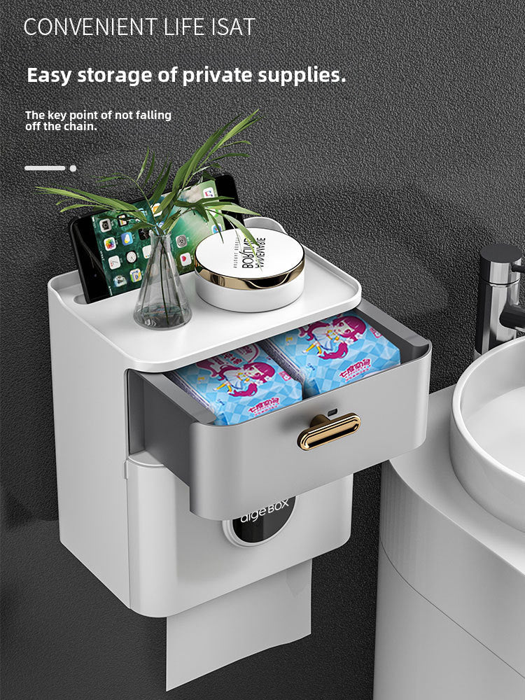 Caja de papel higiénico para baño: soporte para toallas de papel, organizador sin perforación, ideal para pañuelos y toallas de cara