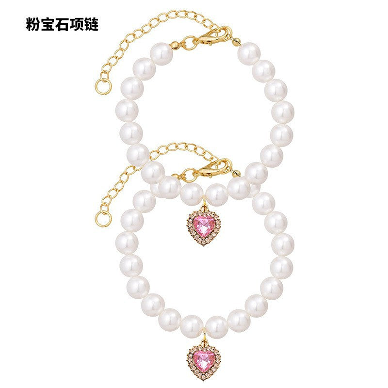 Collar para Mascotas Pequeñas con Perlas y Charm Decorativo con Cristales