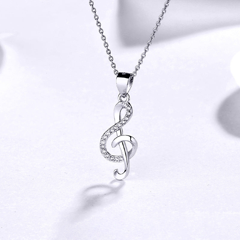 Cadena de Plata 925 con Dije de Nota Musical – Cristales Brillantes