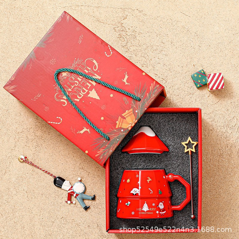 Taza Navideña de Cerámica con Cuchara:  Varios Diseños en  Set para Regalo