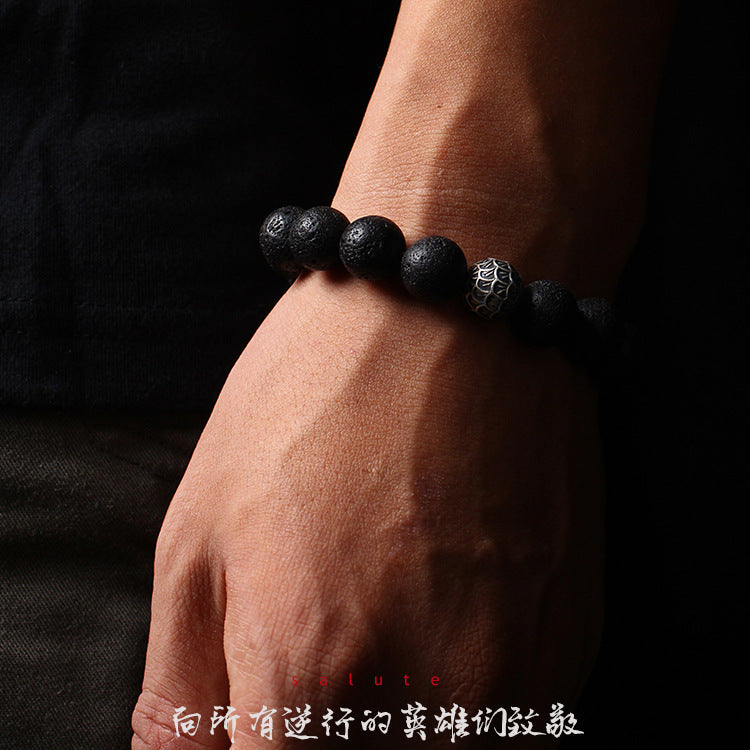 Pulsera de piedra volcánica: diseño retro, suerte y fuerza para hombres - regalo de aniversario perfecto