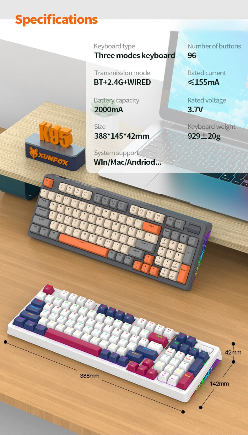 Teclado Mecánico Inalámbrico K95: 2.4G, Bluetooth, Tres Modos, Hot-Swap, Estructura Gasket para Juegos
