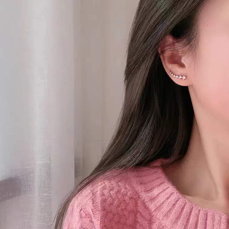 Aretes Trepadores de Estrellas en Plata 925 con Cierre de Gancho