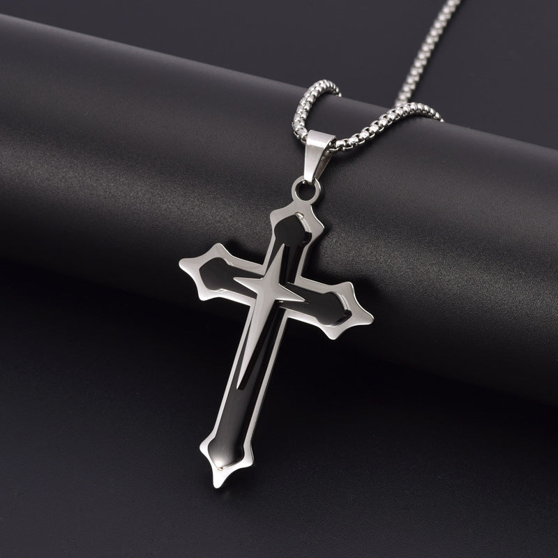Cadena de Cruz moderna en Capas para Hombre – Acero Inoxidable con Cadena Larga