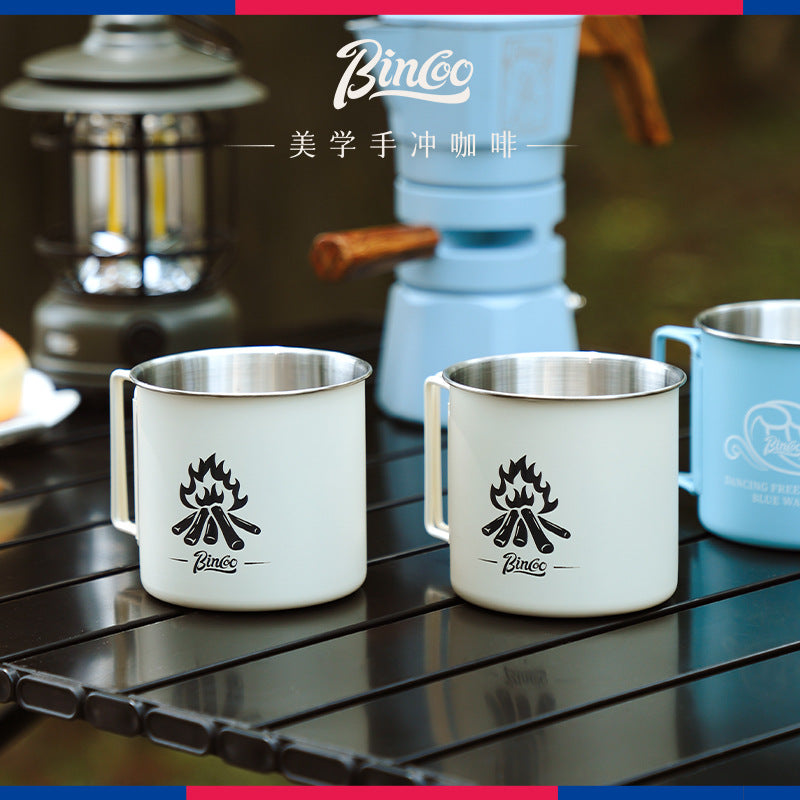 Taza de café de camping Bincoo: Taza portátil de acero inoxidable 304, ideal para parejas y uso en casa