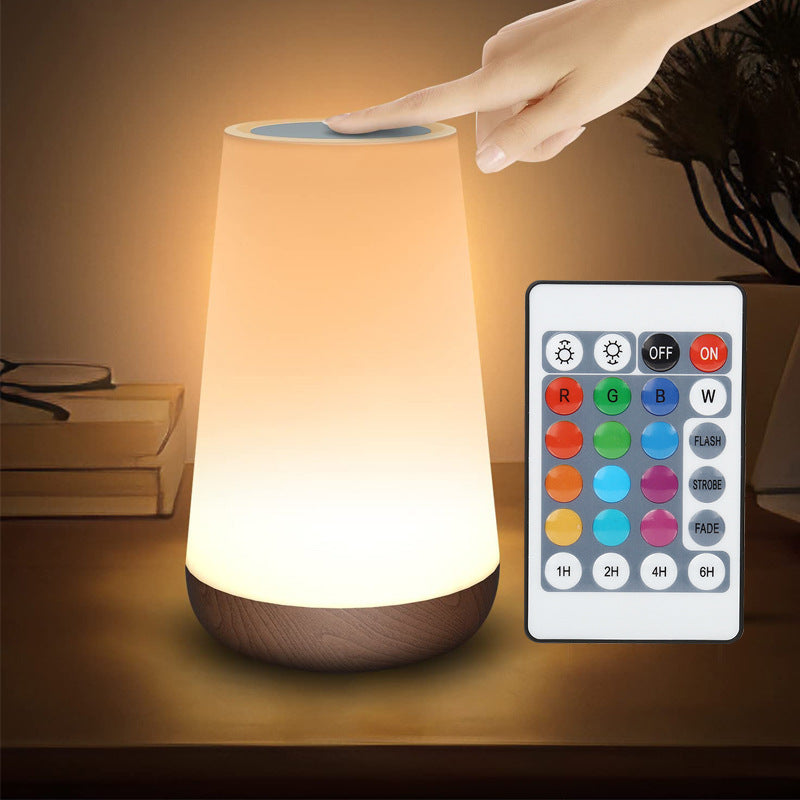 Lámpara de Mesa Efecto Madera con Control Remoto: Luz Táctil Multicolor para Mesita de Noche