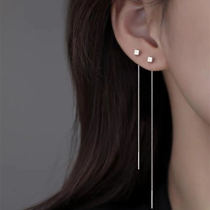 Pendientes Enhebrador Largos de Plata 925 para Mujer – Diseño Minimalista con Cadena Colgante