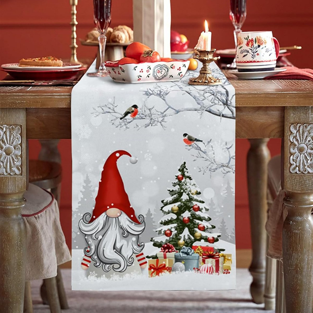 Camino de Mesa Navideño de Lino | Estampado en Varios Diseños y Tamaños