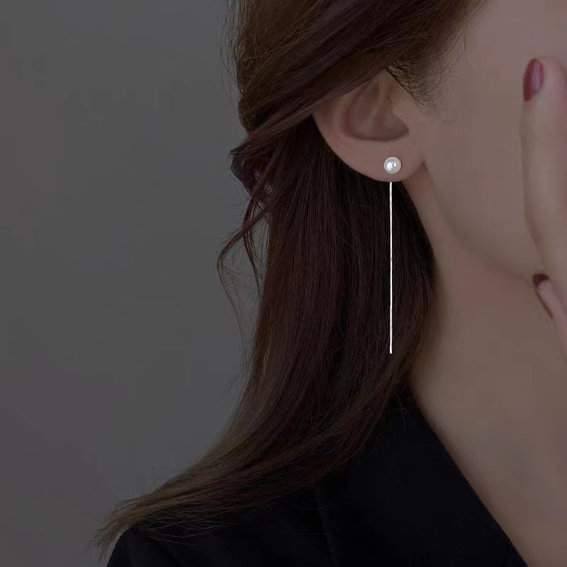 Aretes Largos de Cadena con Perlas en Plata 925 – Diseño con Textura de Serpiente