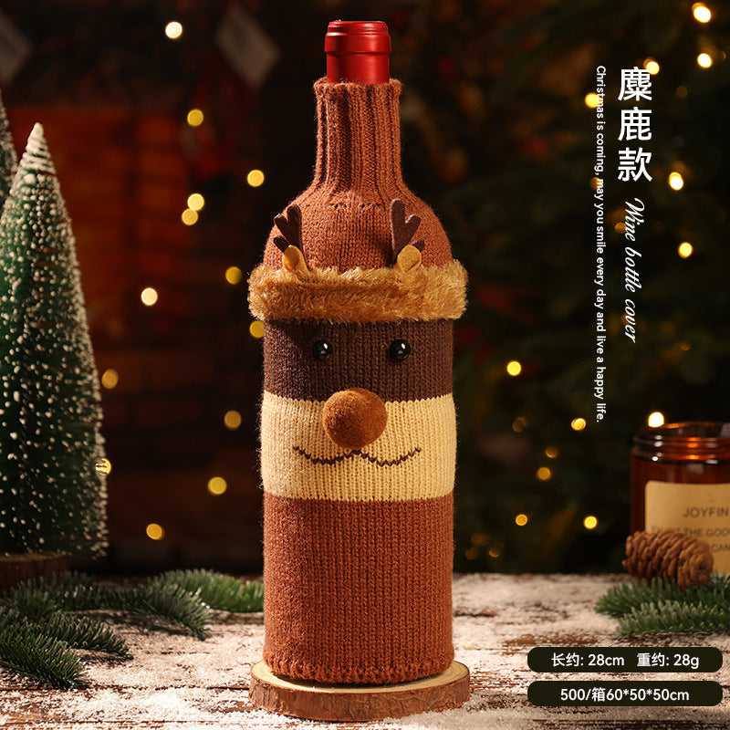 Funda Navideña para Botellas de Vino: Tejida en Lana con Diseños de Papá Noel, Reno y Más