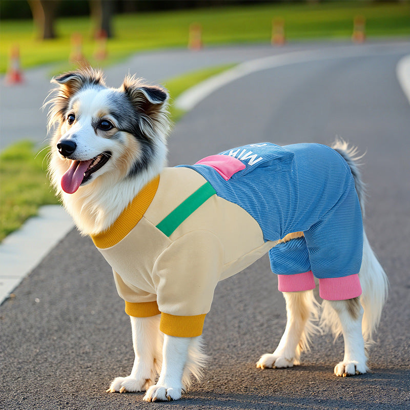 Overol de moda para mascotas con bolsillo trasero