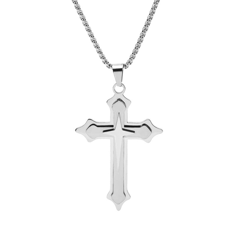 Cadena de Cruz moderna en Capas para Hombre – Acero Inoxidable con Cadena Larga