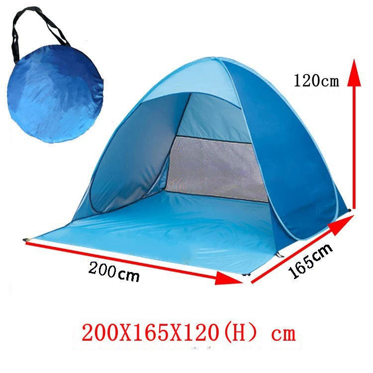 Carpa Plegable Impermeable y Resistente – Para Playa o Picnic azul con medidas ampliadas de 200x165x120 cm, ideal para mayor comodidad.