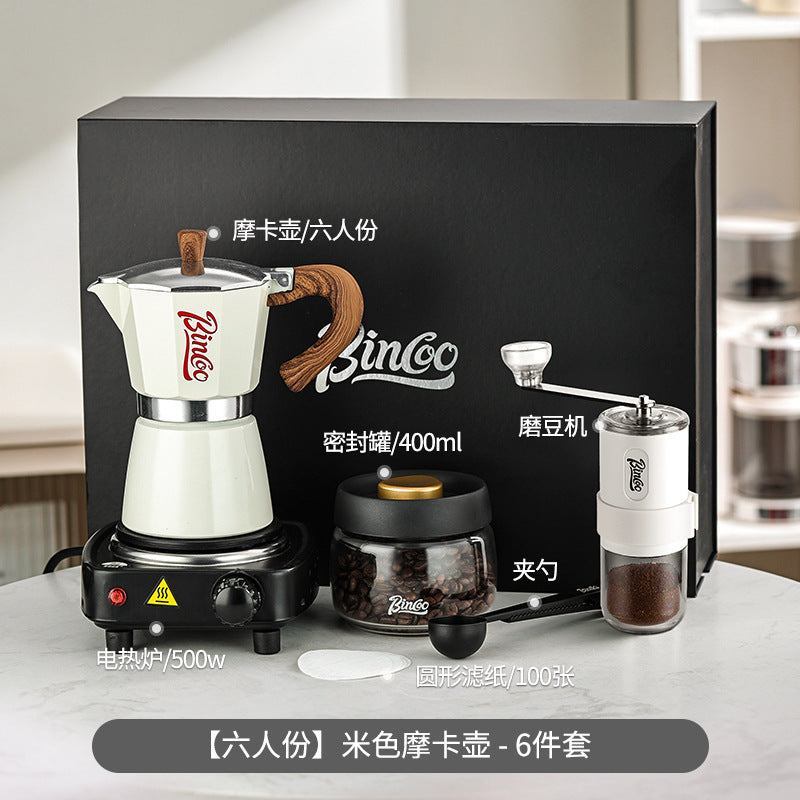 Bincoo: Set de regalo de cafetera moka, equipo para preparar café, cafetera manual compacta, ideal para cumpleaños