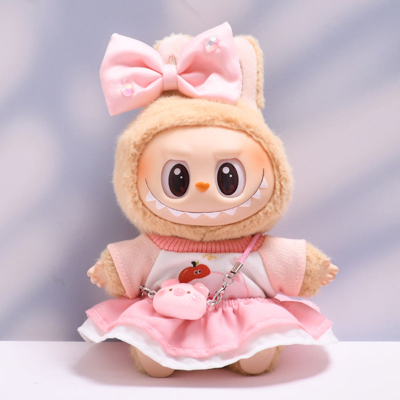 Ropa de Muñeca Labubu: Conjunto de Vestido Rosa y Accesorios