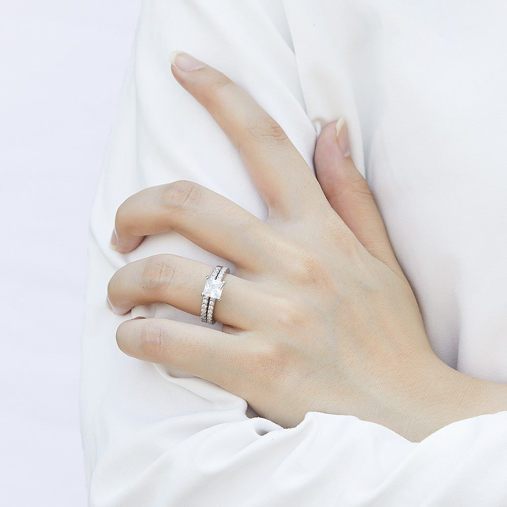 Conjunto de Anillos de Compromiso y Boda para Mujer en Plata 925