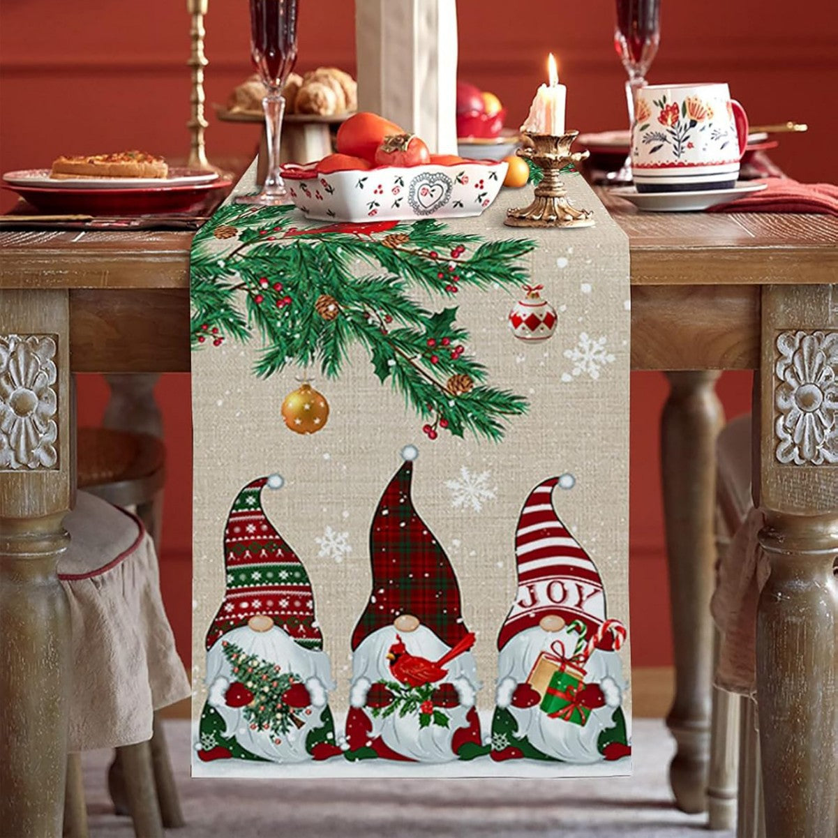 Camino de Mesa Navideño de Lino | Estampado en Varios Diseños y Tamaños