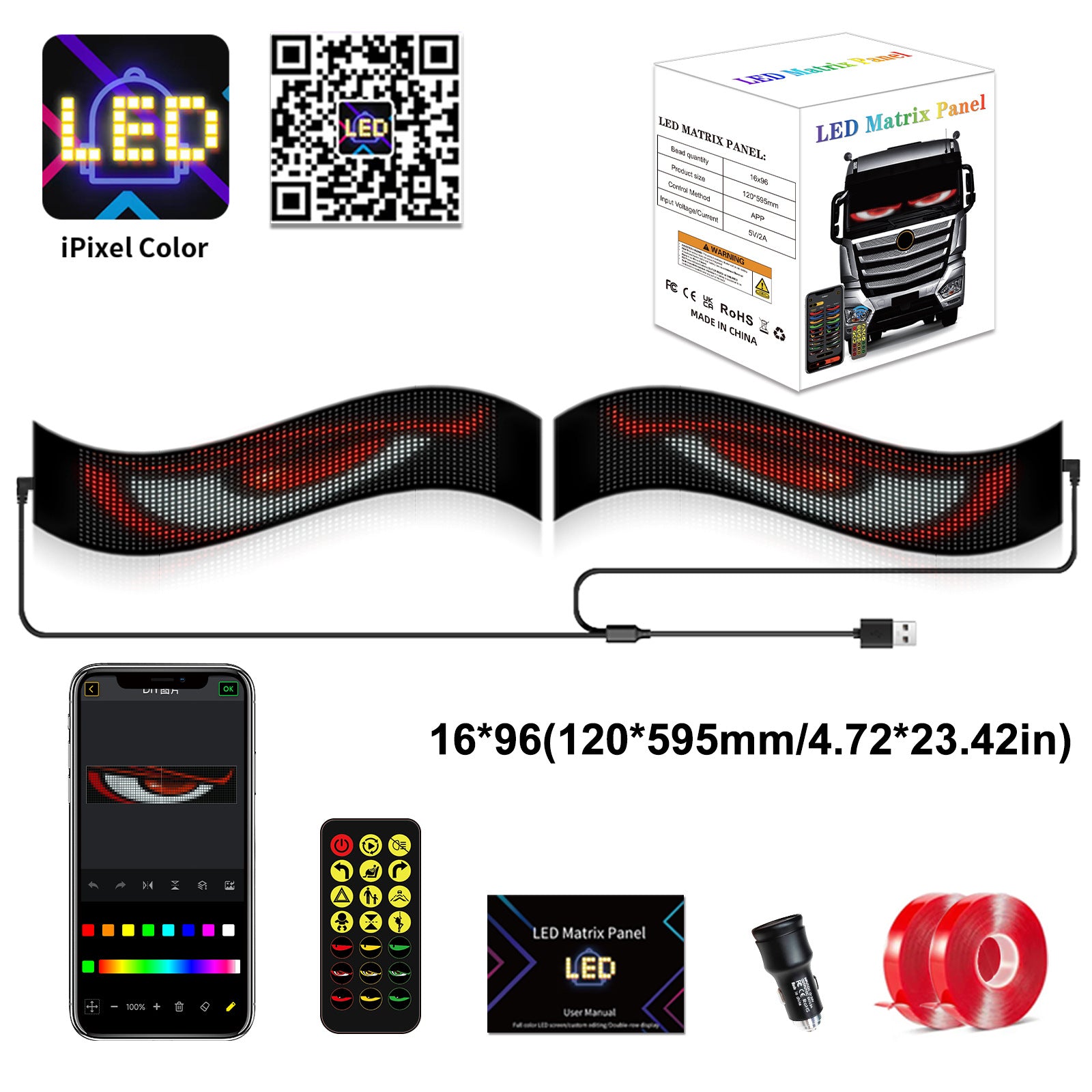 Flexible Bluetooth LED Car Display: Waterproof IP65 Full-Color Smart Vehicle Screen