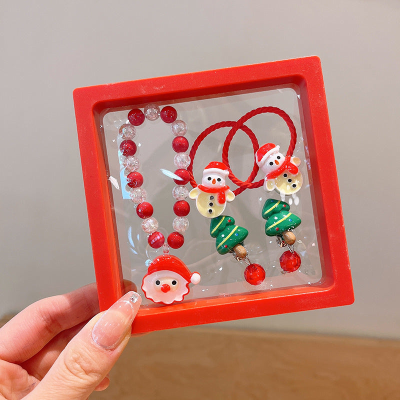 Conjunto Navideño para Niños | Pulseras, Pendientes y Coletas con Diseños de Reno y Santa Claus