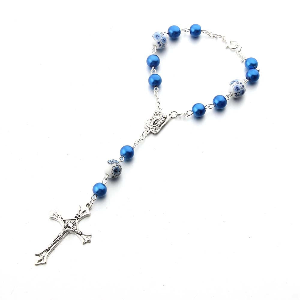 Pulsera Religiosa Virgen del Carmen con Dije de Cruz – Recuerdo de Bautizo o Primera Comunión