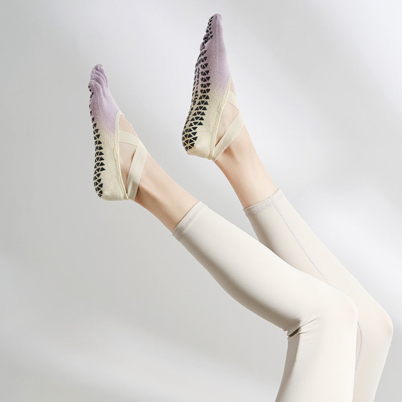 Calcetines de Yoga Antideslizantes Talla 35-40 con Dedos y Tiras Tipo Bailarina