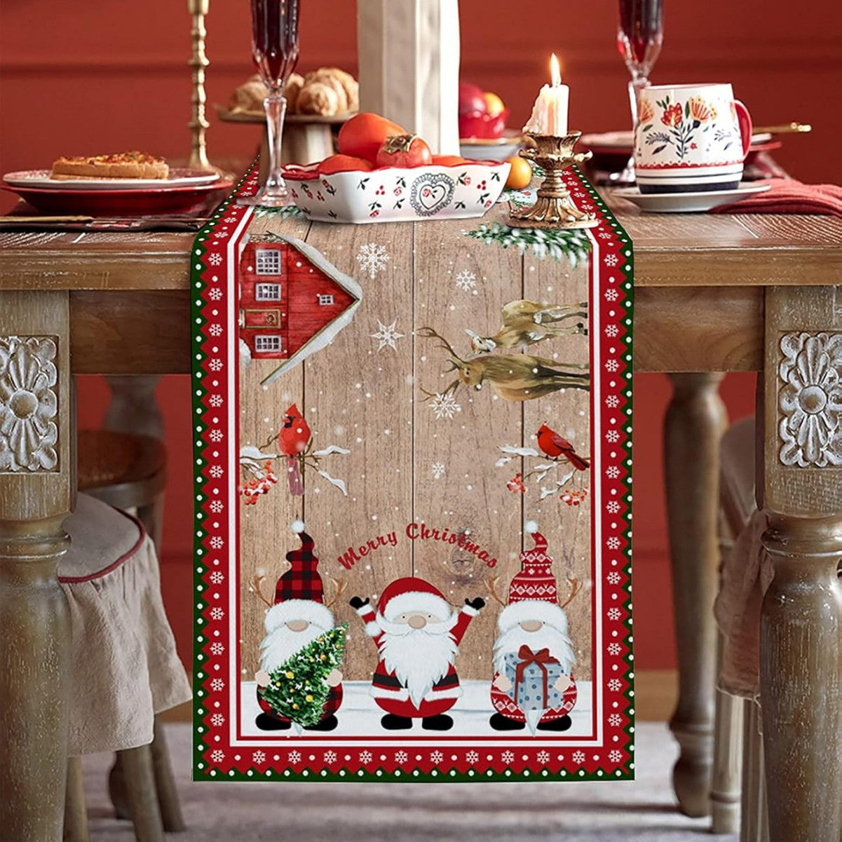 Camino de Mesa Navideño de Lino | Estampado en Varios Diseños y Tamaños