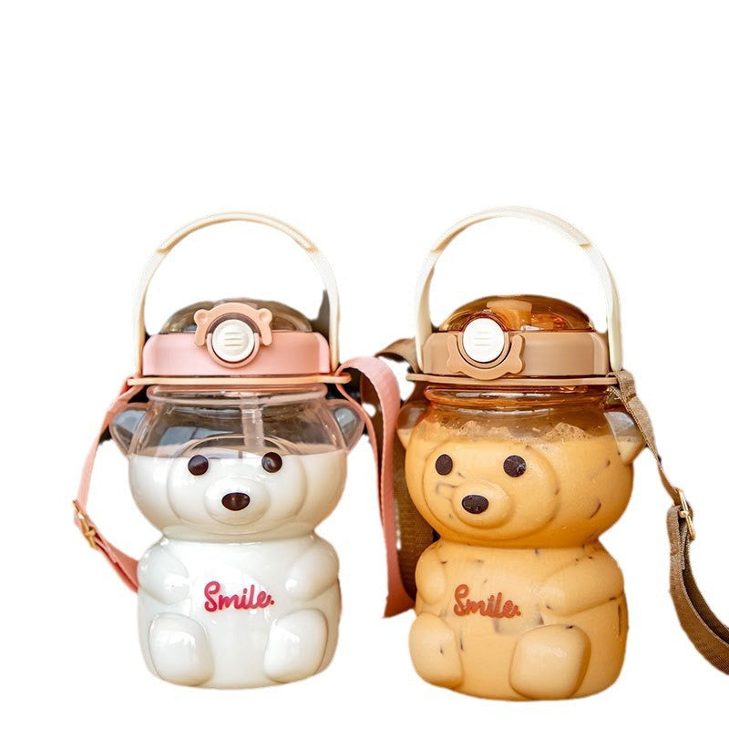 Botella de Cafe helado con forma de oso y pajilla retráctil con cargadera, Bearista Starbucks 