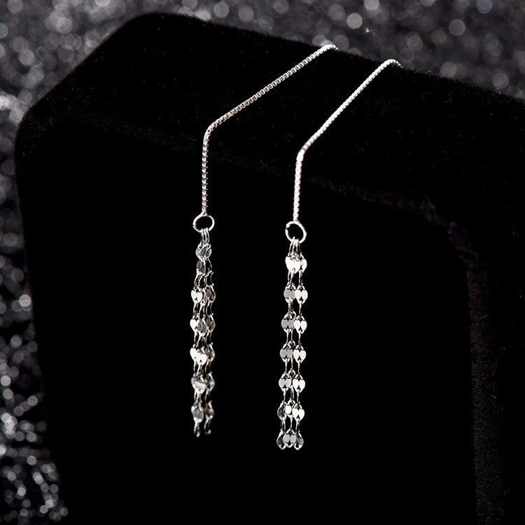 Pendientes de plata esterlina S999: diseño minimalista con borlas, joyería de moda, accesorios elegantes