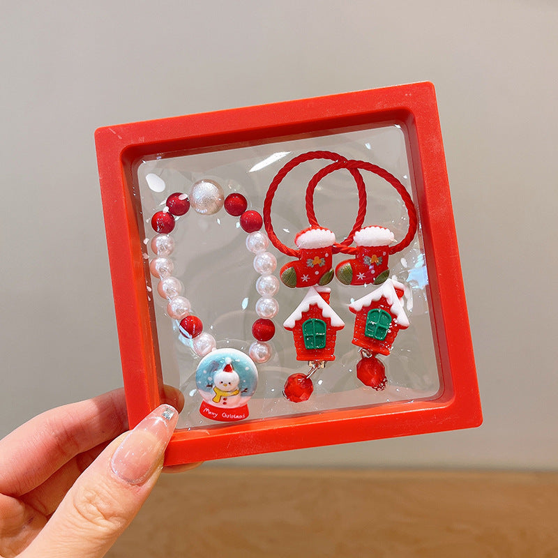Set navideño para niños con aretes y ligas para el cabello