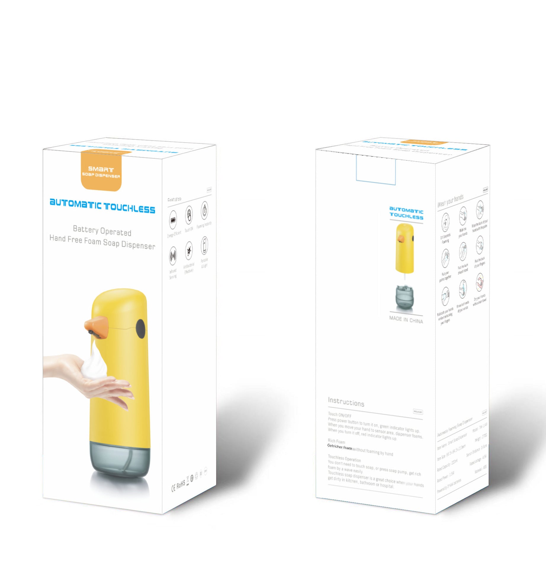 Dispensador Automático de Jabón Patito: Espuma con Sensor Inteligente, Funciona con Pilas
