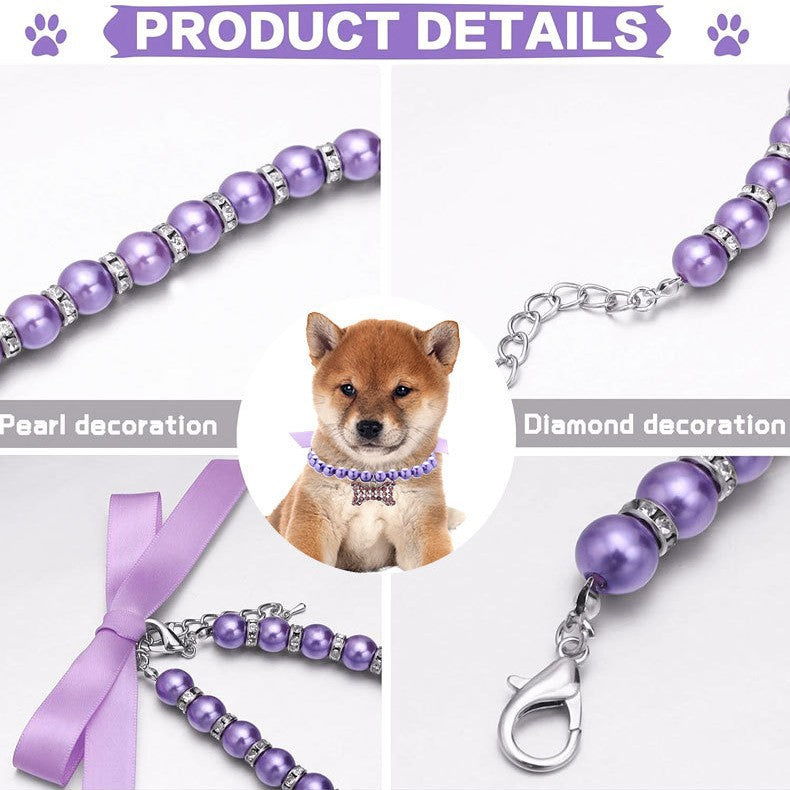Collar para Mascotas Pequeñas con Perlas y Charm Decorativo con Cristales